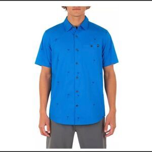 Hurley Men's Organic Wind and Sea Short Sleeve Button Down Shirt medium